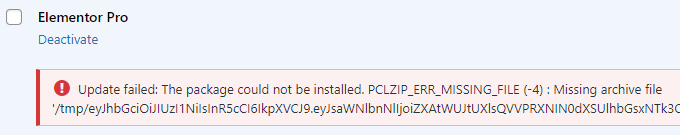 Update failed: the package could not be installed. Pclzip_err_missing_file (-4) : missing archive file '/tmp/someverylongfilename. Tmp'